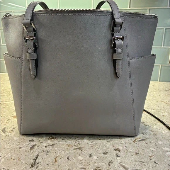 Michael Kors Light Gray Saffiano Leather Tote with MK Charm - Picture 4 of 8